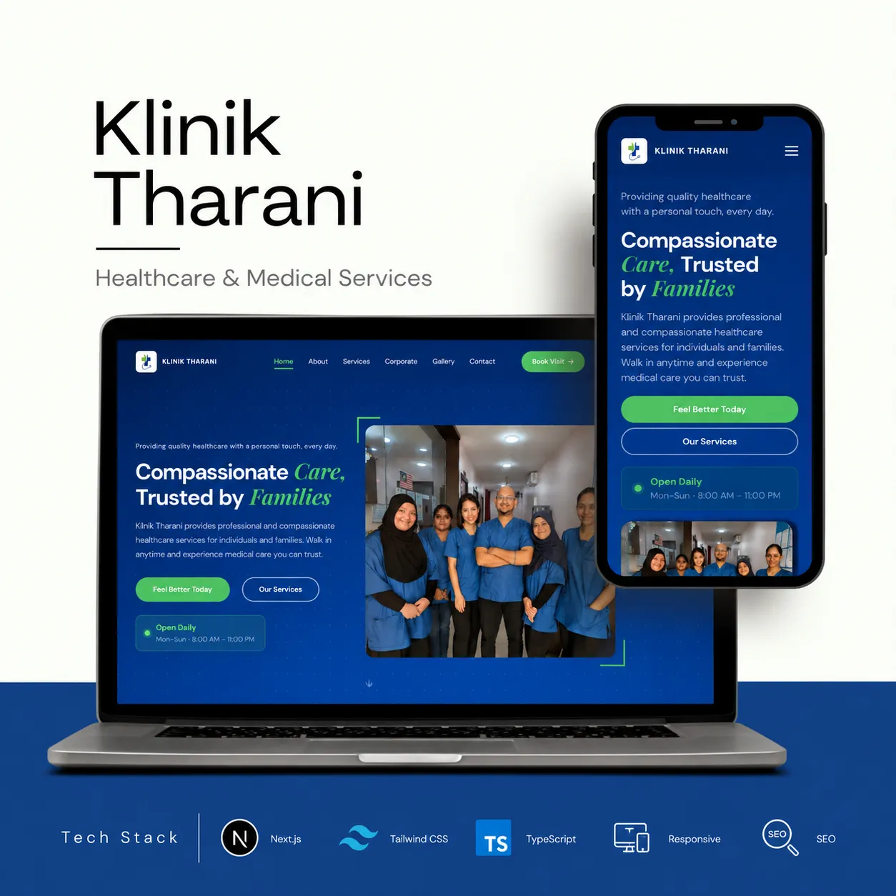 Klinik Tharani healthcare and medical services website on desktop and mobile